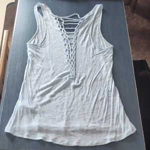 Sky Blue Lace-Up Cut Out Back Dynamite Tank Top